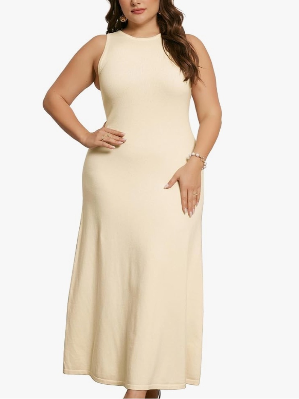 Women Crewneck Sleeveless Knit Casual Sweater Tank Dress Size 2X, Apricot